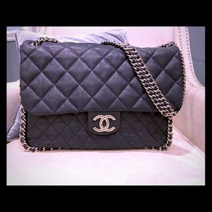 CHANEL Dark Navy Lambskin Authentic Handbag